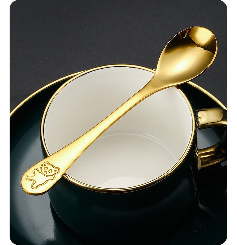 Set de couverts personnalisés 4 pièces en acier inoxydable 304 – Gravure du prénom avec adorable motif ours – Comprend couteau, fourchette, cuillère et petite cuillère - Avenue des Soldes