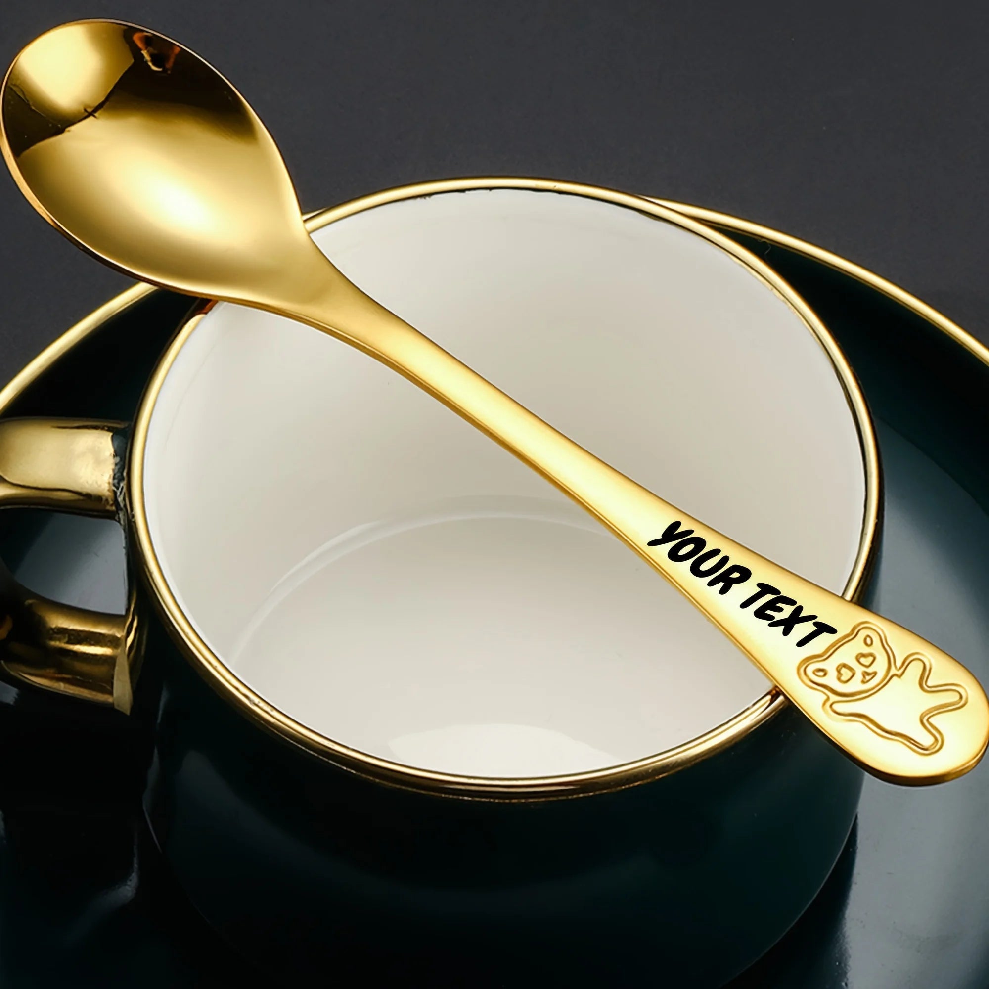 Set de couverts personnalisés 4 pièces en acier inoxydable 304 – Gravure du prénom avec adorable motif ours – Comprend couteau, fourchette, cuillère et petite cuillère - Avenue des Soldes